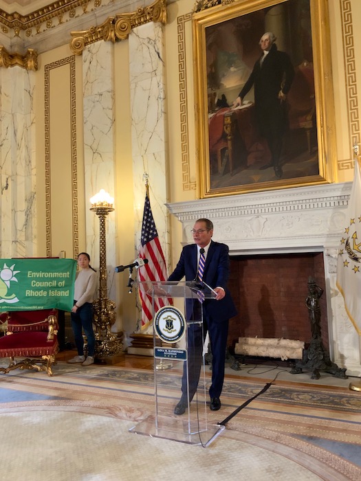 State Senate President Dominick J. Ruggerio addressing the gathering at Lobby Day, April 11, 2019.